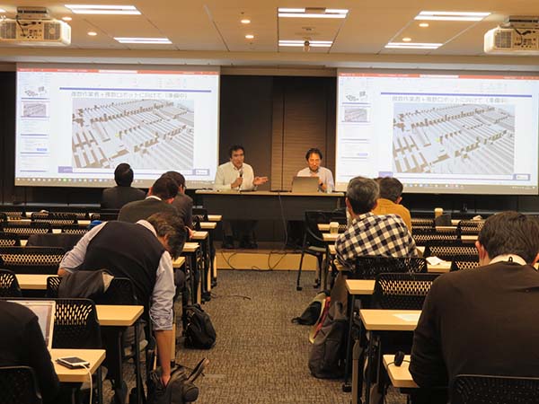 第1部／シミュレーション・エミュレーション連携に関する問題意識の共有を行う篠田 陽一・JAIST教授（左側）と河口 信夫・名古屋大学教授（右側）